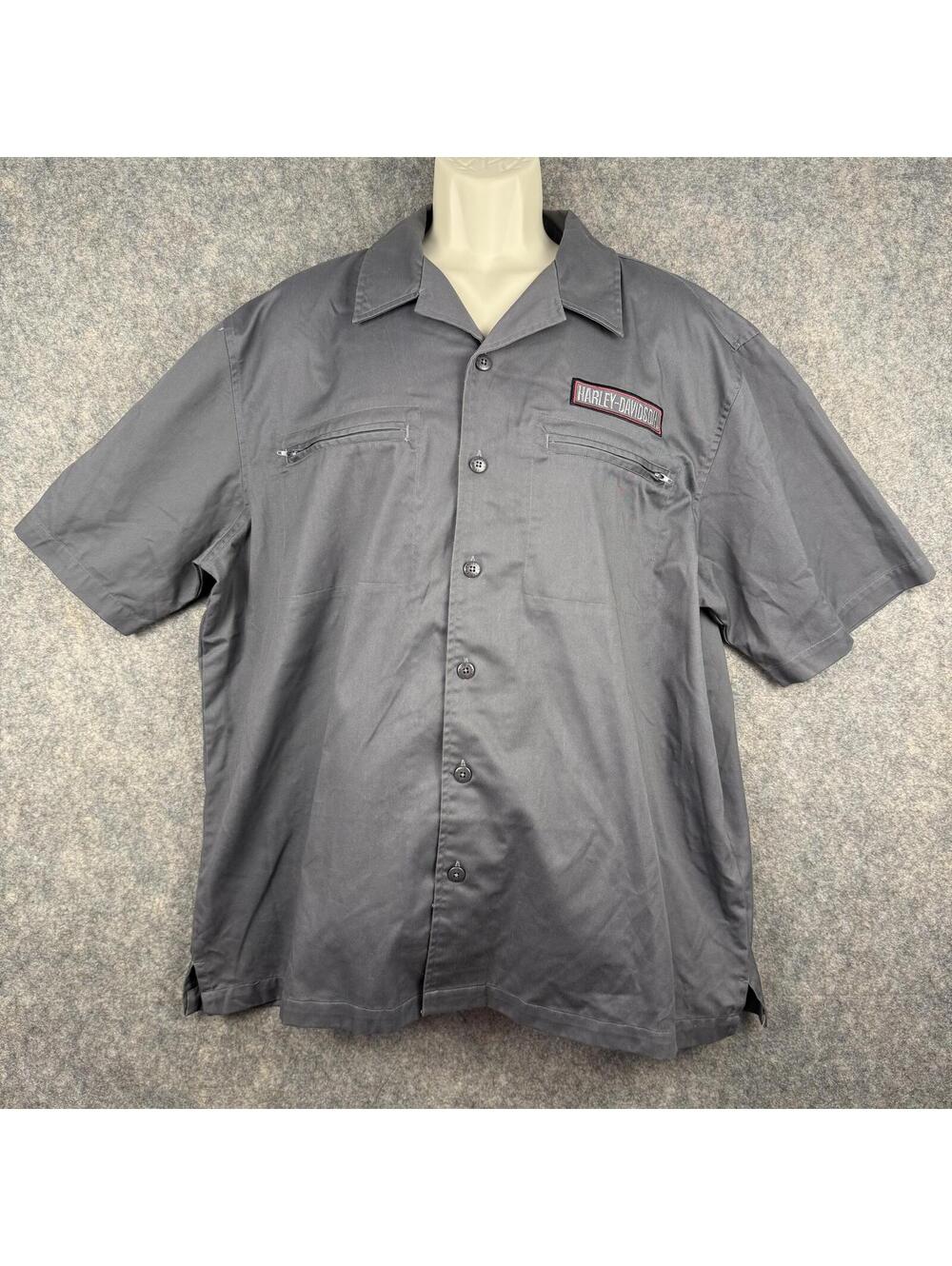 Harley Davidson Short Sleeve Button Front Shirt Gray Skull Cobra Men 2XL 518